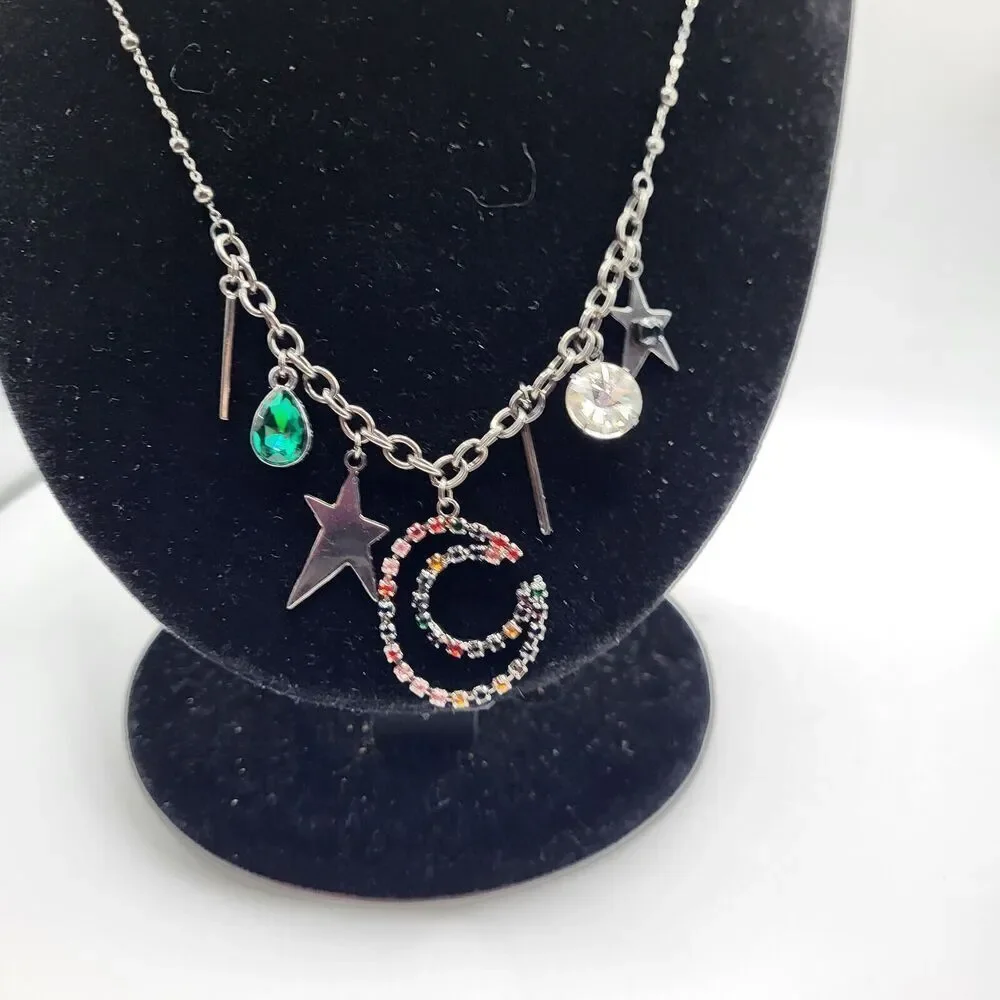 BCBGeneration Y2K Gunmetal Silver Multicharm Necklace 31 in - Picture 3 of 4